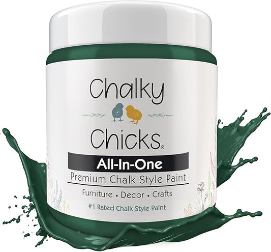 Chalky Chicks All-in-One Chalk Paint for Furniture or Cabinet - 8 Fl Oz - Matte Finish Shamrock (Dark Green) for Metal, Wood Furniture Paint - No Sanding All-in-One for Home Decor & Crafts, USA Made