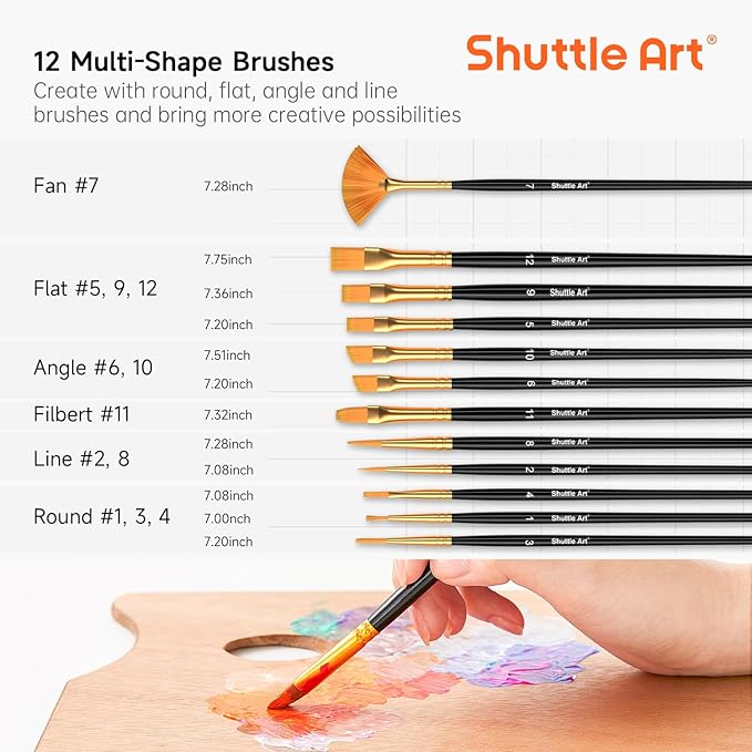 Shuttle Art Acrylic Paint Set, 36 Colors Acrylic Paint with Brushes & Palette, 2oz/60ml Bottles, Rich Pigments Non-toxic for Artists Kids & Adults, Painting on Canvas Rock Ceramic Wood