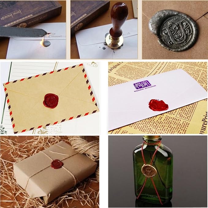Wax Seal Sticks, Yoption 5 Pcs Totem Fire Manuscript Sealing Seal Wax Sticks with Wicks Cord Wick Sealing Wax for Postage Letter Retro Vintage Wax Seal Stamp (Dark Golden)