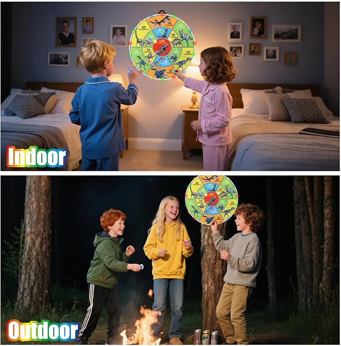 30 Inch LED Dart Board Kids Game,12PCS Sticky Balls,Indoor/Outdoor Sports Carnival Games Yard Party, Suitable for 3 4 5 6 7 8 9 10 Years Old Boys and Girls Birthday Gifts Dinosaur Toys