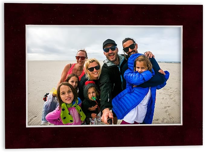 8.5x11 Mat Bevel Cut for 7x9 Photos - Acid Free Dark Red Suede Precut Matboard With Backing Board and Crystal Clear, Self Seal Photo Mat Bag - For Pictures, Photos, Framing - 4-ply Thickness