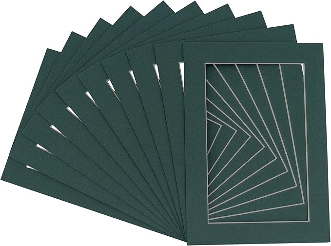 Pack of 25 Acid Free 11x14 Mats Bevel Cut for 8.5x11 Photos - Forest Green Precut Matboards For Pictures, Photos, Framing - 4-ply Thickness