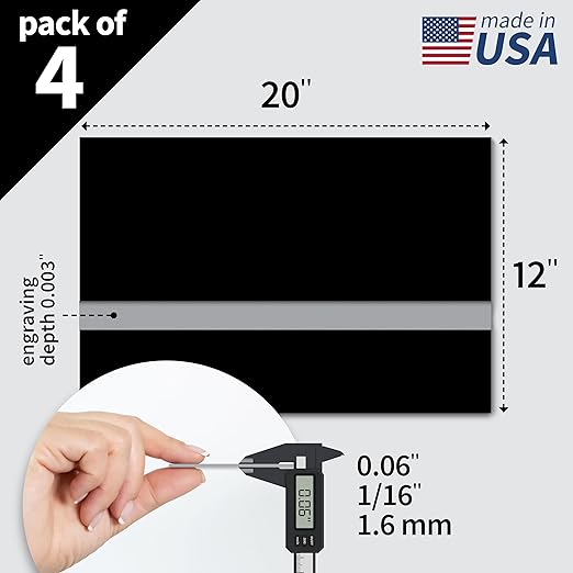 Trotec TroLase | 12"x20"x1/16", 4 Pcs | Black/Silver | 2 Ply | Modified Acrylic | Laser Engraving Double Color Plastic Sheet | Engraving Blanks for Laser, Saw, Guillotine | Made in USA