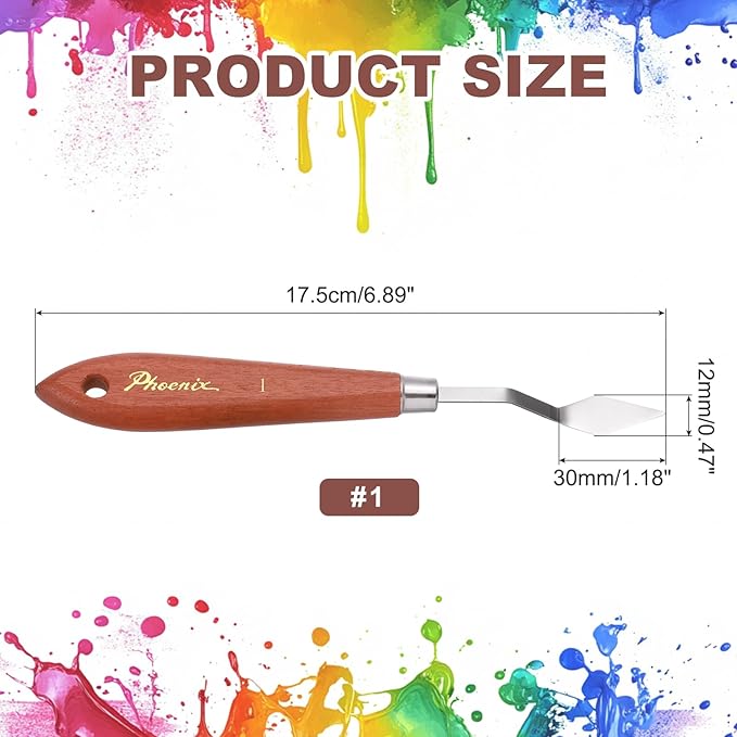 MECCANIXITY Pack of 1 Palette Knife No.1, 6.9" Long Palette Knives with Stainless Steel Flexible Spatula Pallet Knife and Wood Handle for Scraping, Mixing, Oil Acrylic Painting Canvas
