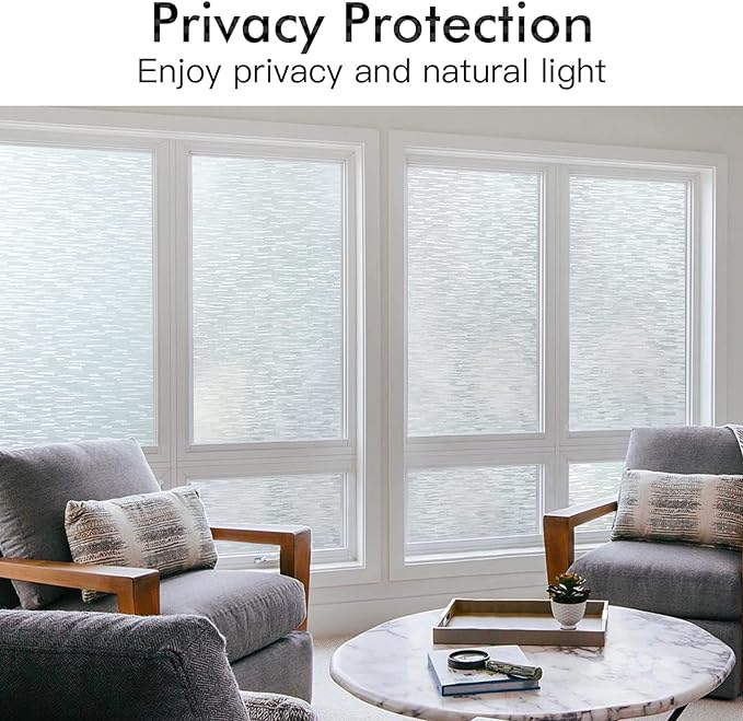 Haton Window Privacy Film, Frosted Glass Static Cling Sun Heat Blocking Window Clings, Frosting Opaque Coverings, Vinyl Removable Stickers Tint for Home Door Office, Non Adhesive 23.6" x 157.4"