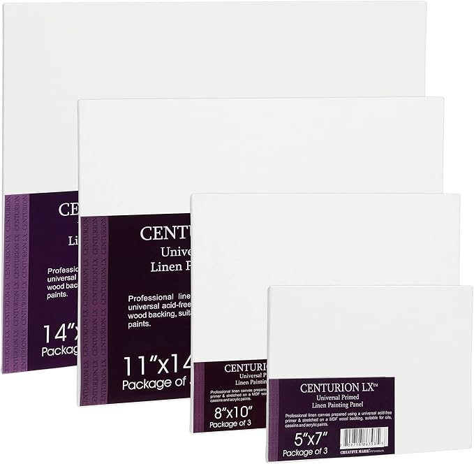Centurion All-Media Primed Linen Panels - 11x14 3 Pack - 11oz Universal Primed Canvas Boards for Painting, Mounted on MDF Wood, Non-Warping, Ideal for Artists, Professionals, and Painters