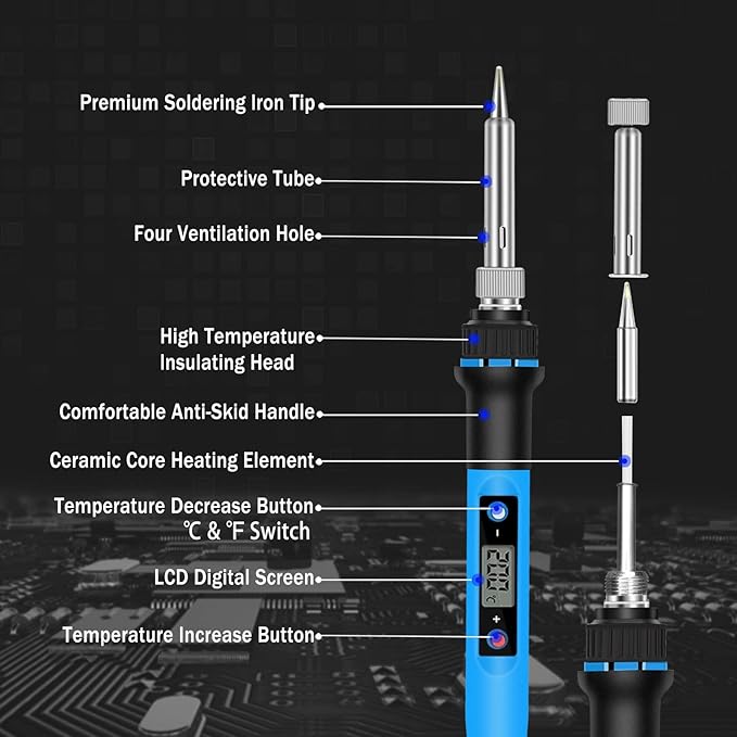 Soldering Iron Kit, 80W 110V Fast Heat up in 10s LCD Digital Adjustable Temperature Soldering Gun Thermostatic Soldering Kit for Electronic