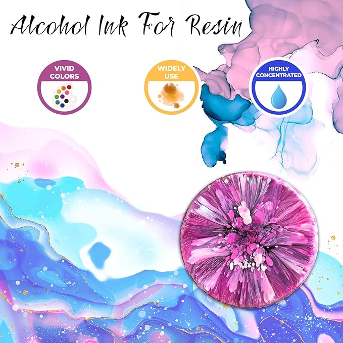 FansArriche Alcohol Inks for Resin, 32 Colors High Concentrated Alcohol Ink Set for Epoxy Resin, Alcohol-Based Resin Ink for Coasters, Fluid Painting Crafts, Tumbler Making, 10 ml Each