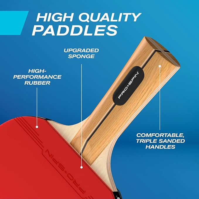 PRO SPIN All-in-One Ping Pong Set - Retractable Ping Pong Net for Any Table (72"), Ping Pong Paddles and Balls, Storage Case - Portable Table Tennis Family Games, Gifts for Boys & Girls