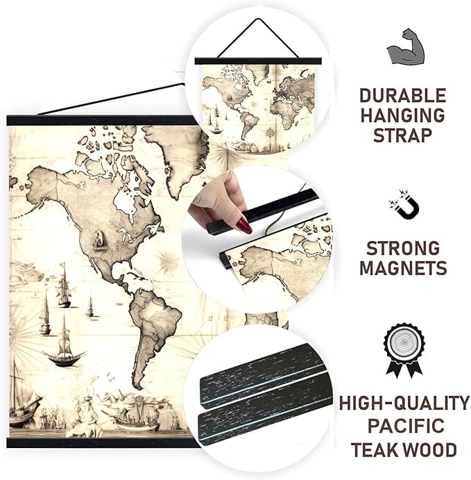 DACRI HOME 55" Magnetic Poster Hanger Frame - Sturdy Teak Wood Poster Frame, Strong Magnets for Easy Hanging Map Picture Canvas Print Scroll Wall Art 55x32 55x39 55x40 (55 Inch, Black)