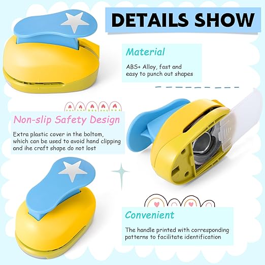 CHENGU 16 Pcs Craft Holes Punch Paper Punchers Scrapbook Punches with Craft Sticker Paper, Round, Star, Square, Heart, Flower, Wave Circle Shape (1 Inch,Fresh Style)