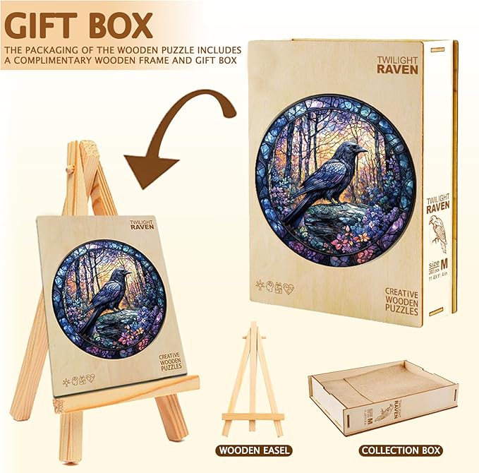 Wooden Puzzles for Adults, Wooden Jigsaw Puzzles, Exquisite Raven Puzzle, Gifts for Family or Friends for Any Holiday.（8.5 * 8.5 in 100pcs）