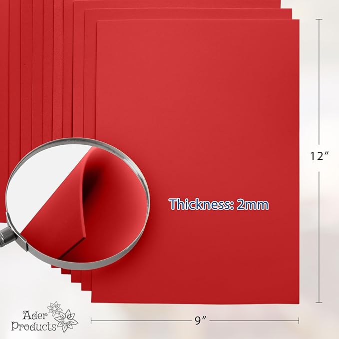 Red EVA Foam Sheets for Crafts, 9 x 12 Inch, 2mm Thickness, 15 Pack – Ideal for DIY Arts and Crafts, Foam Paper for Kids, Cosplay and Costumes