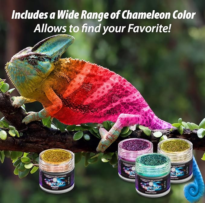 BALTIC DAY - Chameleon Mica Powder, 16 Jars of Color Shift Mica Powder Set - Epoxy Resin Color Pigment - Chameleon Powder - Holographic Mica - Resin Pigment