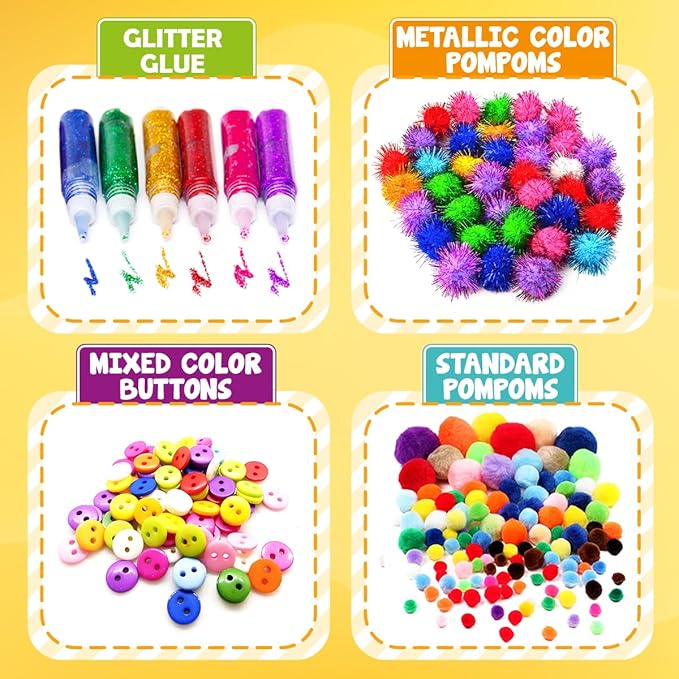 FUNZBO Arts and Crafts School Supplies for Kids -Kindergarten School Supplies Set with Glitter Glue Stick,Glue, Pipe Cleaners Craft and Kids' Scissor, Birthday Gifts for Girls Boys Age 4+