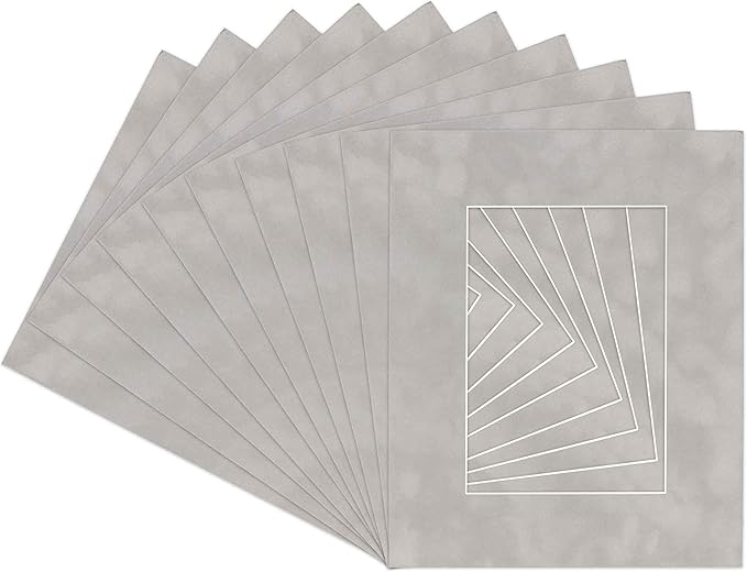 Pack of 25 Acid Free 11x14 Mats Bevel Cut for 8.5x11 Photos - Light Grey Suede Precut Matboards For Pictures, Photos, Framing - 4-ply Thickness