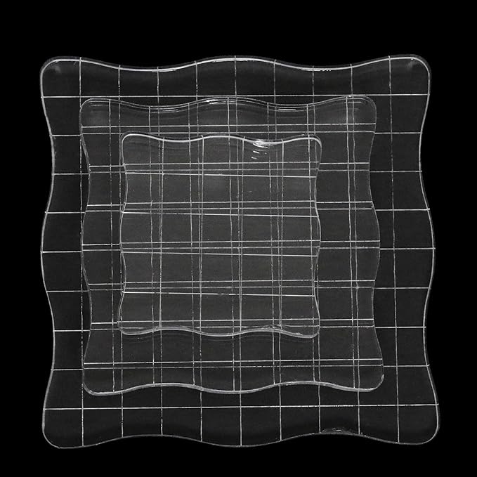 3Pcs Wave-Like Acrylic Blocks Set - Clear Stamp Blocks with Grid Lines for Scrapbooking Crafts