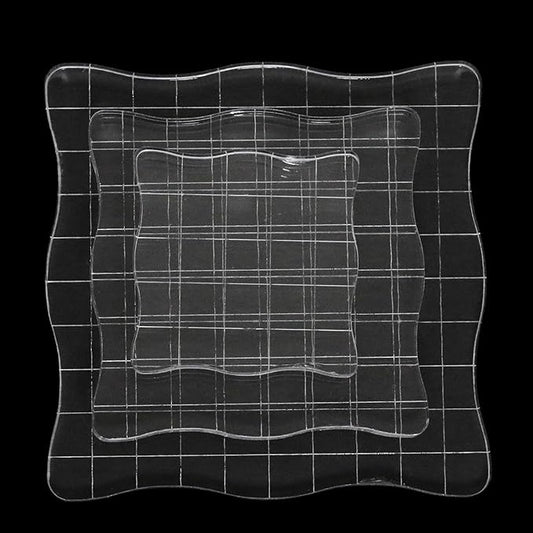 3Pcs Wave-Like Acrylic Blocks Set - Clear Stamp Blocks with Grid Lines for Scrapbooking Crafts