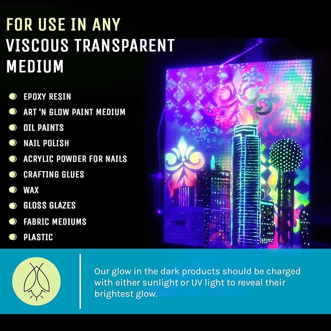 Glow in The Dark Pigment Powder - Neutral and Fluorescent Color for Art Painting, Fine Art, Nail Art Paint, and DIY Crafts - Long Lasting 10+ Color Options - Neutral Aqua - (1 Kilogram)