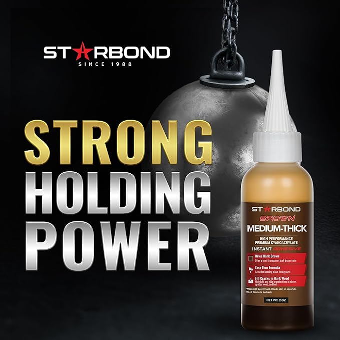 STARBOND 2 oz. Dark Brown Medium-Thick CA Glue (Premium Cyanoacrylate Super Glue) Knot Filler 500 CPS Viscosity for Woodworking, Woodturning, Carpentry, Guitar, RC Hobby