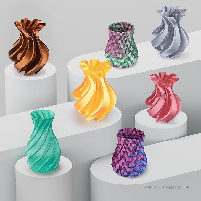 ELEGOO 250g Silk PLA Filament Bundle 1.75mm, 4 Colors 3D Printer Filaments Dimensional Accuracy +/- 0.02mm, 4 Pack 250g Spool, Silk Gold/Silk Silver/Silk Bronze/Galaxy Black
