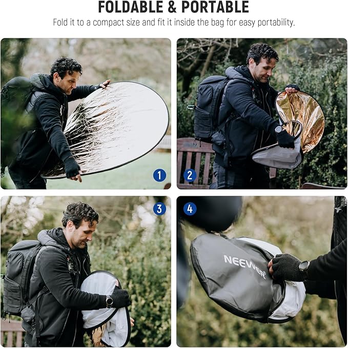 NEEWER 51 Inch/130 Centimeter Light Reflector Diffuser 5 in 1 Collapsible Multi Disc with Bag - Translucent, Silver, Gold, White, and Black for Studio Photography Lighting and Outdoor Lighting