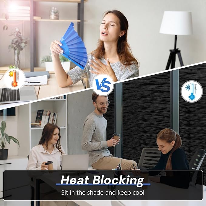 Haton Blackout Window Film, Black Out Sun Blocking Window Cover, Static Cling Frosted Privacy for Glass, Heat Control Darkening Room Coverings Shades Tint for Home Day Sleep, 35.4" x 157.4"