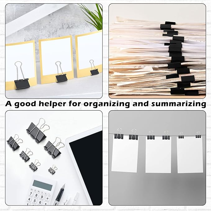 Yexiya 1000 Pcs Binder Clips Bulk Assorted Sizes Black Paper Clips Small Binder Clips Office Clips Bulk Mini Paper Clamps Multi Sizes for School Teachers Office Supplies (Multi Sizes)