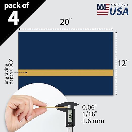 Trotec TroLase | 12"x20"x1/16", 4 Pcs | Navy Blue/Gold | 2 Ply | Modified Acrylic | Laser Engraving Double Color Plastic Sheet | Engraving Blanks for Laser, Saw, Guillotine | Made in USA