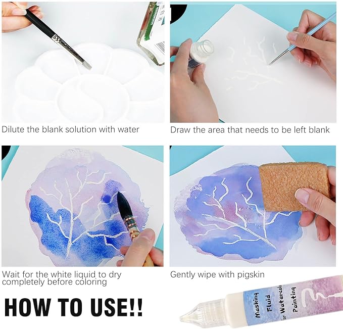Pink Watercolor Masking Fluid - Professional Art Supplies with Brush & Eraser for Artists, Painting Medium Pen