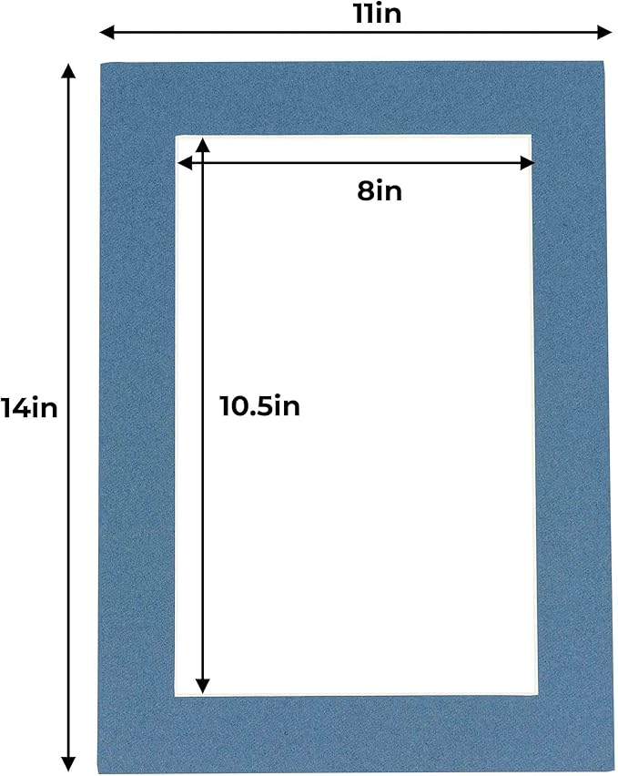 11x14 Mat for 8.5x11 Photo - Precut Steel Blue Picture Matboard for Frames 11 x 14 Inches - Bevel Cut to Display Art 8.5 x 11 Inches - Acid Free Pack of 25 MATS with Backing Boards & Clear Bags