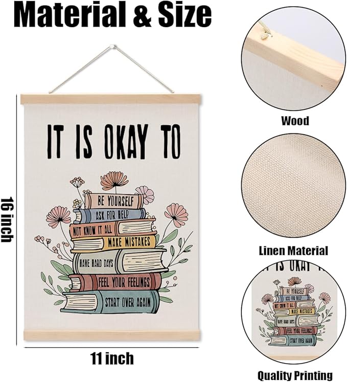 Inspirational Boho Poster Hanger, Positive Affirmations Wall Decor, Educational Posters Wall Art Wall Hanging Banner Classroom Counseling Therapy Office Nursery Apartment Bedroom Decor