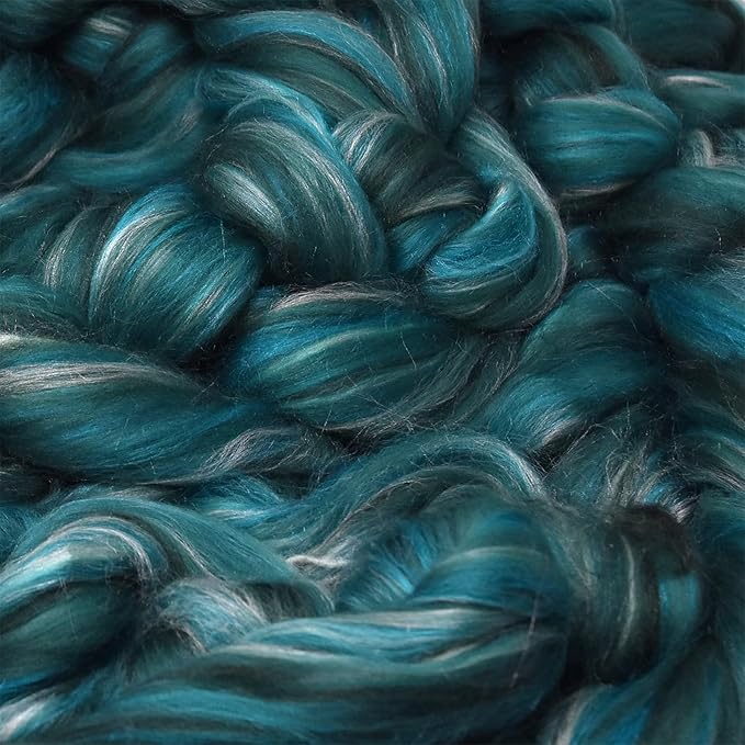 Merino Silk Luxe Tonal Designer Blend. Superfine Merino, Mulberry Silk, Tussah Silk. Top Roving for Spinning or Felting. Meadow Mist 1oz