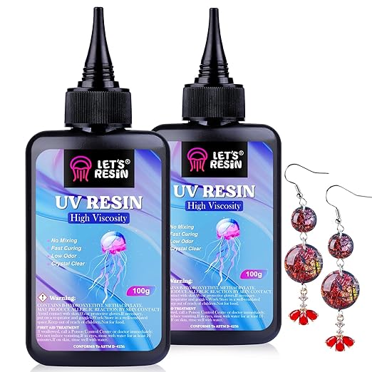 LET'S RESIN UV Resin,200g High Viscosity Crystal Clear Thick UV Resin Kit, Quick-Curing&Low Shrinkage Ultraviolet Epoxy Resin for Crafts, Doming, Coating