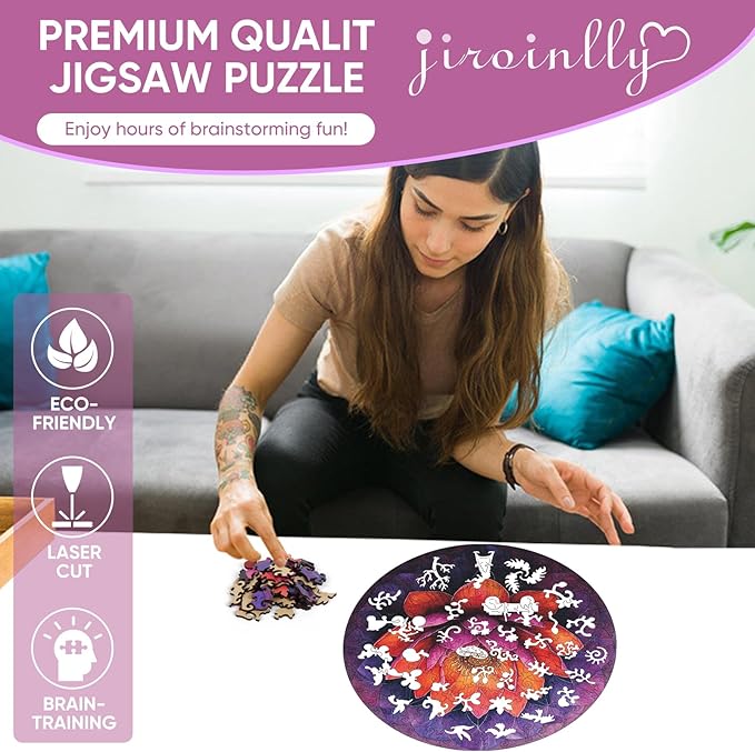 Flower Wooden Puzzle for Adults, Mandala Jigsaw Puzzles 200 Piece, Unique Shapes Family Reunion Puzzle for Adults and Kids, Beautiful Package, Best Gift for Family Friends Medium 11.2x11.2in