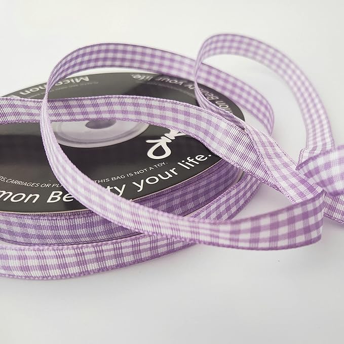 Purple Gingham Plaid Checked Ribbon 25 Yard Each Roll 100% Polyester (3/8", Purple)