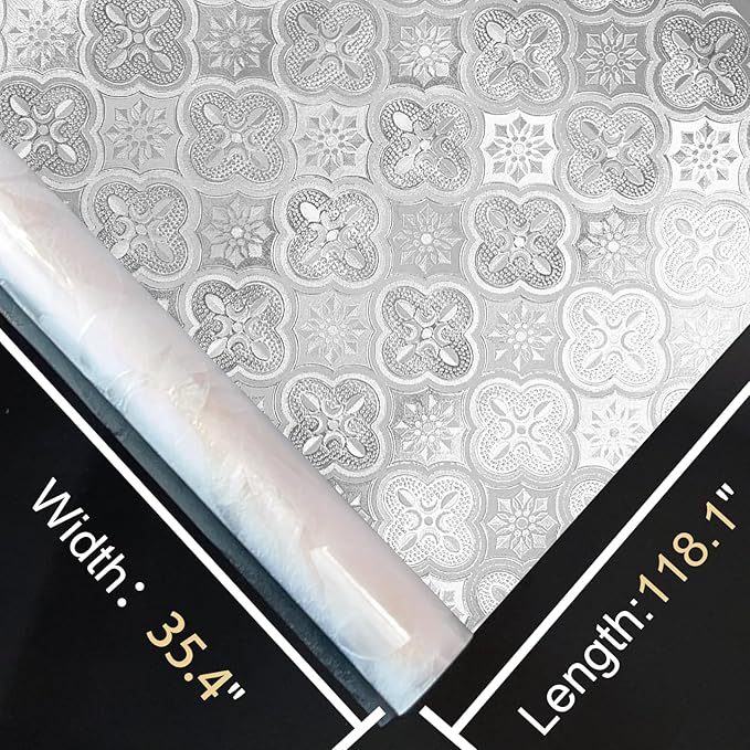 Window Privacy Film Decorative for Front Door, Bathroom Static Cling Stained Glass Sticker Opaque Heat Control UV Blocking Non-Adhesive for Home Windows 35.4 X 118.1 inches
