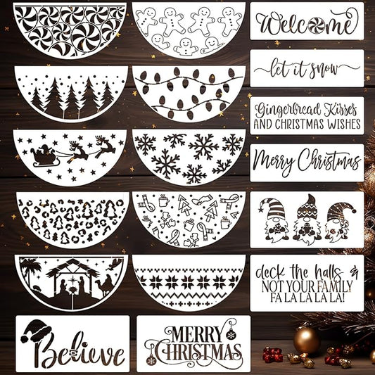 Christmas Stencils for Painting on Wood 12” Christmas Stencils for Crafts Reusable Holiday Doormat Stencil for Porch Hanger Fabrics Decor