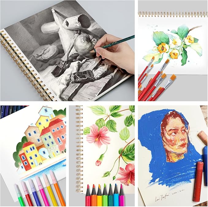 Ddaowanx 9" x 12" Sketch Book, 100 Sheets Spiral Bound Art Sketchbook with Pockets, (68lb/100gsm) Acid Free Artist Drawing Pad Paper Painting Sketching Pad,Gifts for Kids Adults Beginners