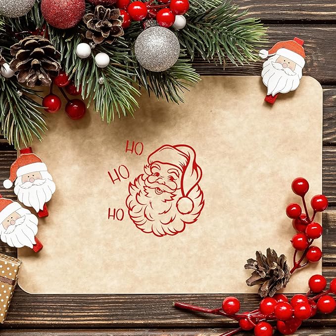 Whaline 5 Sheet Christmas Clear Stamps Wreath Snowman Gnome Silicone Transparent Stamps Greeting Words Border Stamp Cards for DIY Craft Card Making Scrapbooking Embossing Album Decor