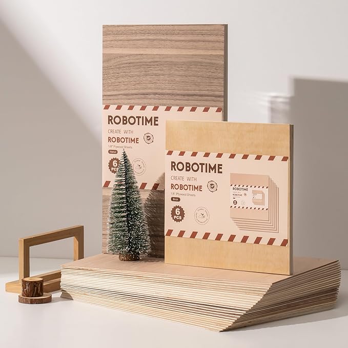 ROBOTIME 3mm Plywood 6 Pcs, 1/8 Maple Plywood for Laser Cutting & Engraving, Thin Maple Boards 12"x20" Crafting Wood Sheets