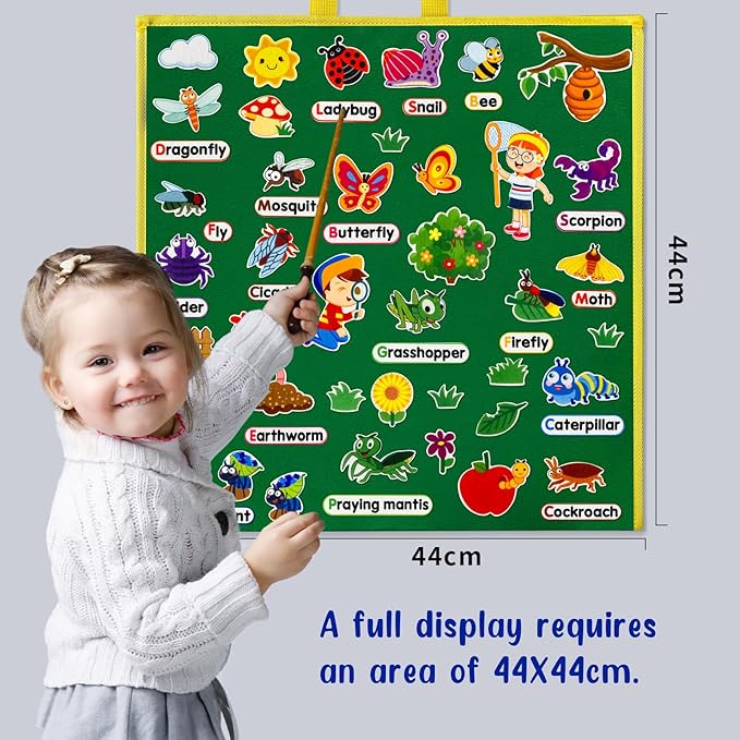 Felt Flannel Board Story Pieces for Toddlers Preschool,Kids Interactive Storytelling Teaching Play Kits for Flannel Board,with Words Felt Pieces(Insect Butterfly)