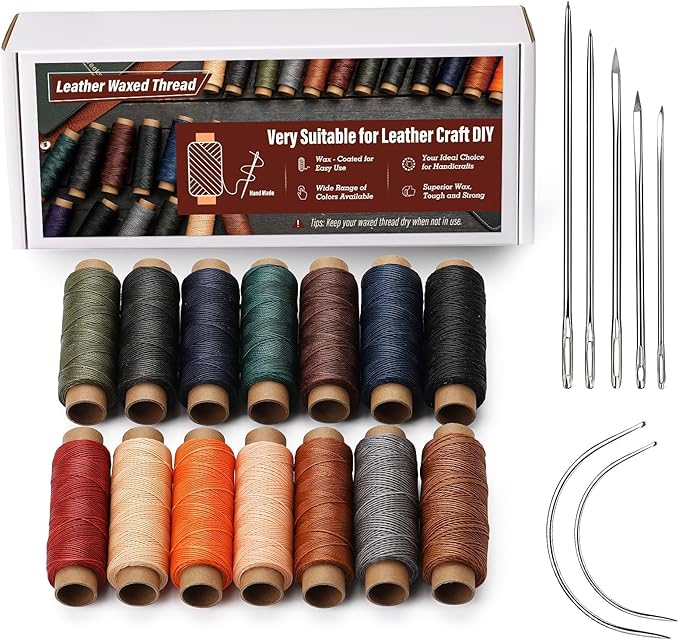 0.55 mm Round Waxed Thread, 14 Colors 76 Yards Spool Wax Coated String, Leather Sewing Waxed Thread for Sewing, Stitching, Beading, Bookbinding, Braiding, Bracelet