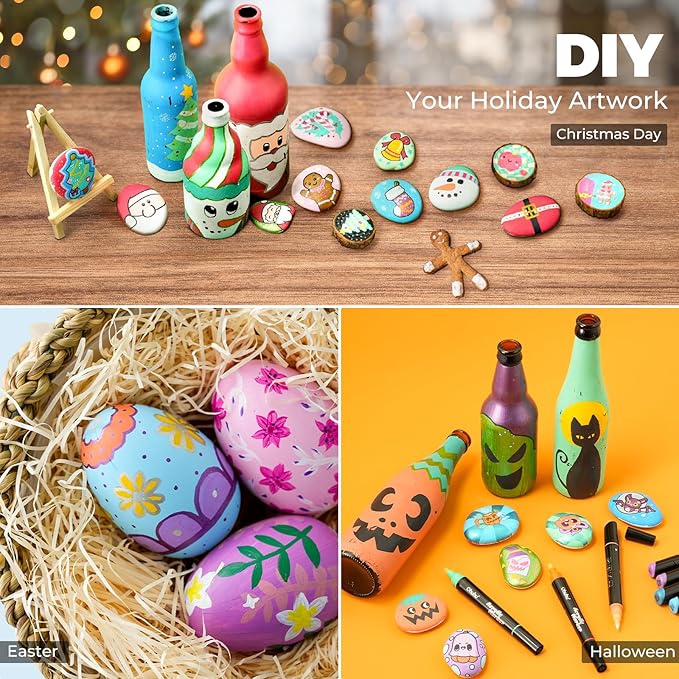 Ohuhu Acrylic Paint Pens 90 Colors: Dual Tips (Round & Fine) Acrylic Markers High Opacity Paint Markers Waterproof Lightfast for Rock Painting Easter Eggs Wood Glass Ceramic Canvas - Kakaako