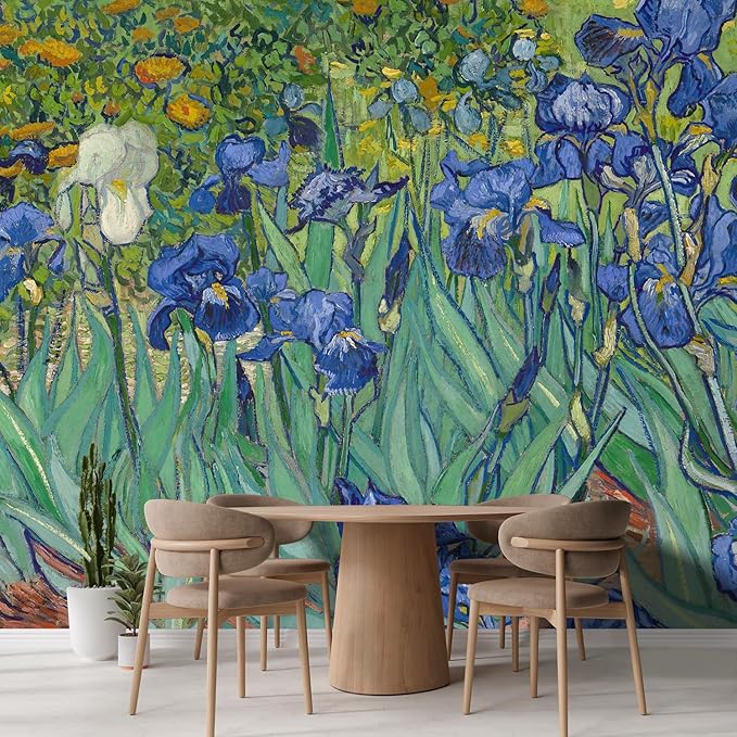 wall26 Wall Sticker/Wall Mural Irises by Vincent Van Gogh Dutch Impressionism, Not Peel and Stick, Non-Woven Wallpaper Decorative for Bedroom, Living Room, Office - 100x144 inches