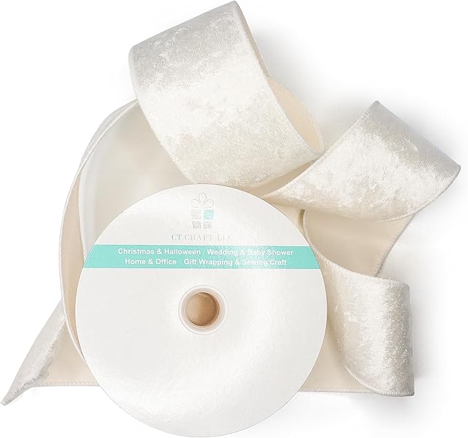Ivory Velvet Ribbon 2.5 Inch x 10 Yards for Christmas Tree Topper Home Decoration Wreath Gift Wrapping DIY Craft