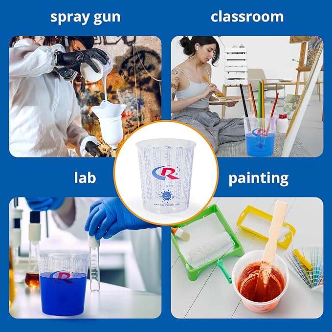 Paint Mixing Cup 40 Ounce, Accurate Measurements in Ratios and OZ. and ML, 12PCS Plastic Graduated Measuring Cups for Paint, Resin, Epoxy, Acrylic, Pigments, Art