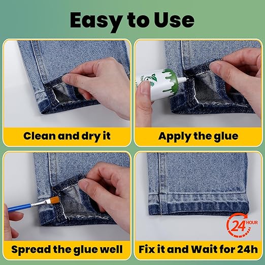 Fabric Glue Permanent, 60ml Super-Strong Clear Washable Fabric Adhesive for Clothing, Patches, Leather, Cotton, Denim, Polyester, Doll Repair (Fabric Glue Kits 2 Pack)