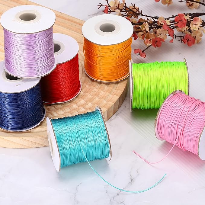 MECCANIXITY Waxed Cord 0.5mm Waxed Polyester Cord 175 Yard Wax String for Bracelet Making, Necklaces, Beading, Jewelry Making and DIY Crafts(Lake Blue)