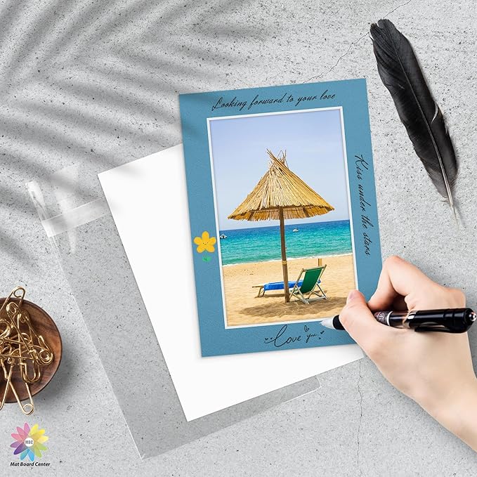 Mat Board Center, Pack of 25, 5x7 for 4x6 Mix Color Mat Kit - Acid Free, 4-ply Thickness, White Core - Includes Backing Boards and Clear Bags - for Pictures, Photos, Framing